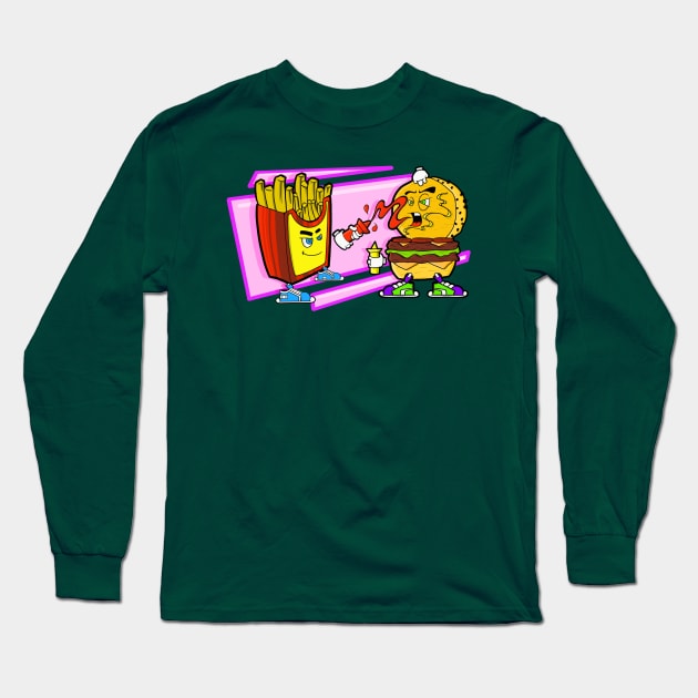 Food FIght Long Sleeve T-Shirt by Art by Nabes